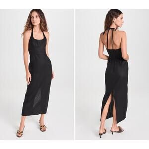 Reformation Womens Yana Linen Dress Black Midi Size 12 NWT